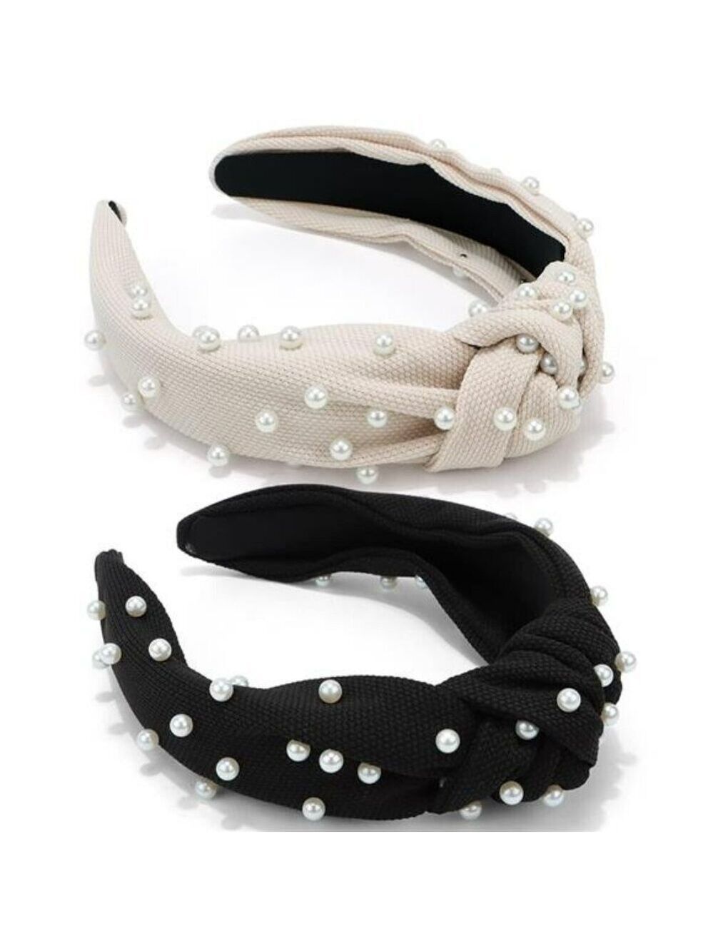Pearl Knotted Headbands Black Beaded Hair Accessories for Women Gift 2 Pack